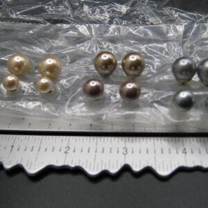 Pearl Earrings - 6  Sets .  Ivory, Pearlized Champaign Gold, Pearlized Gray.